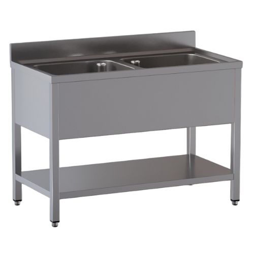 Oppvaskbenk ECO 12x6 med 2 kummer | B1200xD600xH850mm | GASTROHERO GERMANY | GHXWCE | GH-SPT-ECO1260M2 | 279392