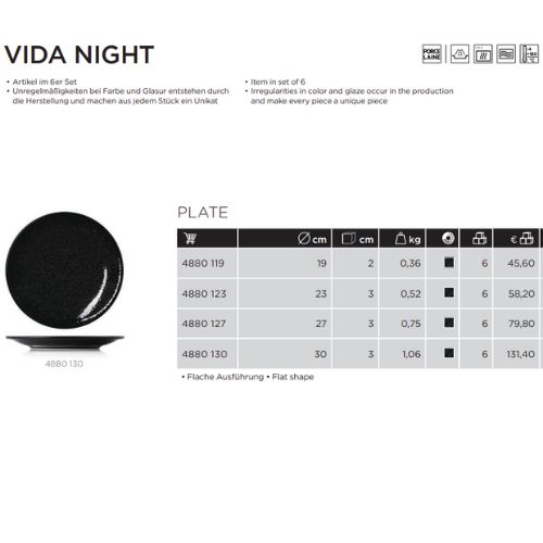 Tallerken VIDA NIGHT | Ø19cm til 30cm | HORECAEU | 4880119 | 297997