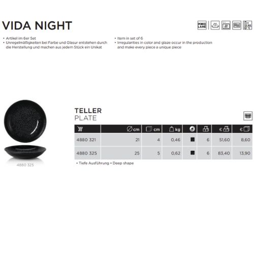 Dyp Tallerken VIDA NIGHT | Ø21cm/ Ø25cm | HORECAEU | 4880321 | 298013