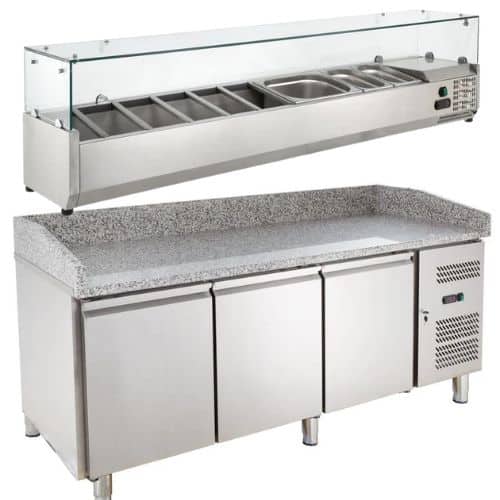 Pizzabenk med kjølerenne ECO 3/0 | granit | 10 x GN 1/4 | B2020xD800xH1000mm | HORECAEU | GHX0CDA | GH-PZH3600TN+ | 303247