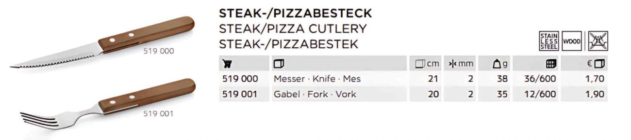 Steak Pizza kniv & gaffel rustfri | HorecaEU | WGXB.A | 519000 | 310665